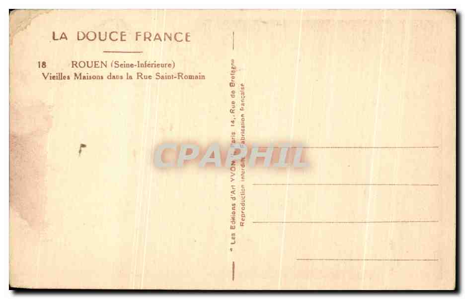CPA Rouen Vieilles Maisons dans la Rue Saint Romain — Verso