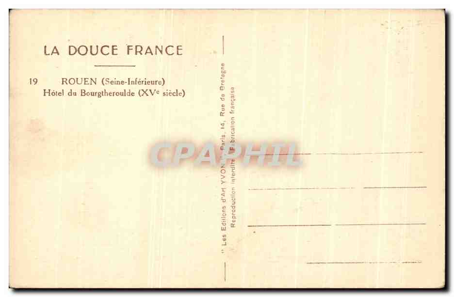 CPA Rouen Hotel de Bourgtheroulde — Verso