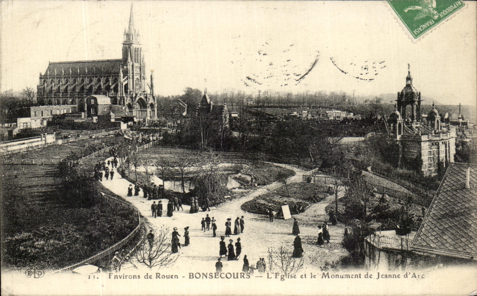 CPA Environs De Rouen Bonsecours L'Eglise Et Le Monument De Jeanne D'Arc
