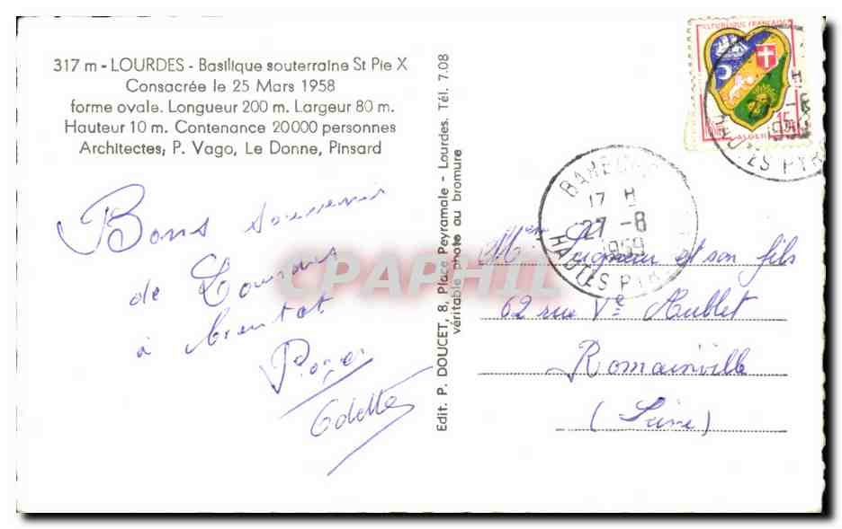 CPSM Lourdes Basilique Souterraine St Pie X — Verso