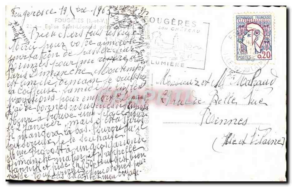 CPA Fougeres Eglise Saint Leonard prise du parc — Verso