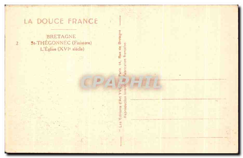 CPA La Douce France Bretagne St Thegonnec L'Eglise — Rückseite