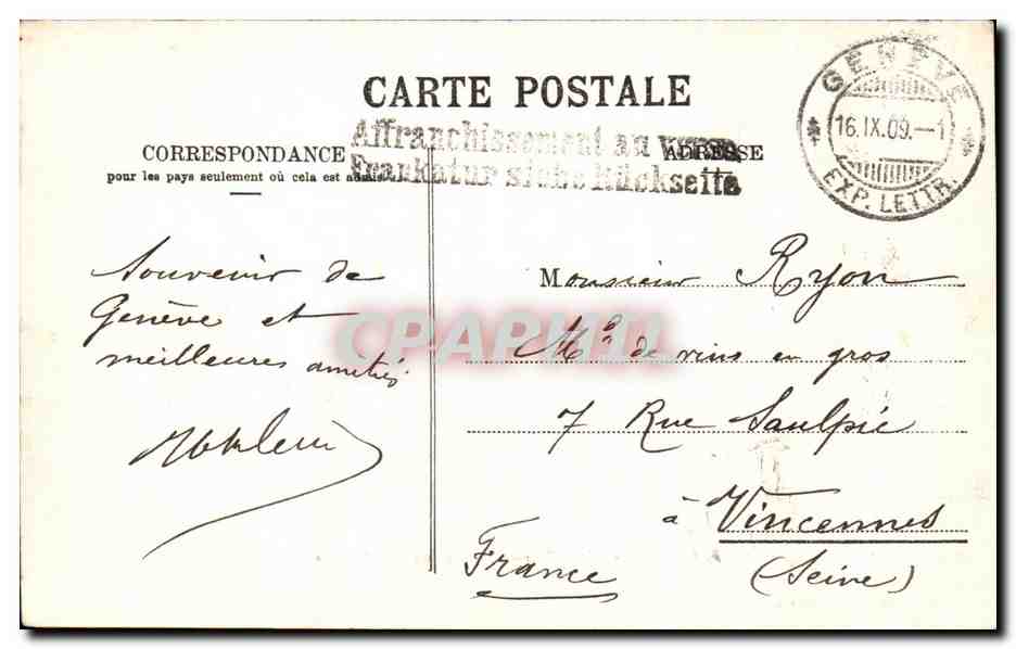 CPA Le Mont Blanc Vu de Geneve  — Rückseite