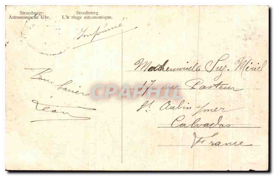 CPA Strassburg Astronomische Uhr — Rückseite