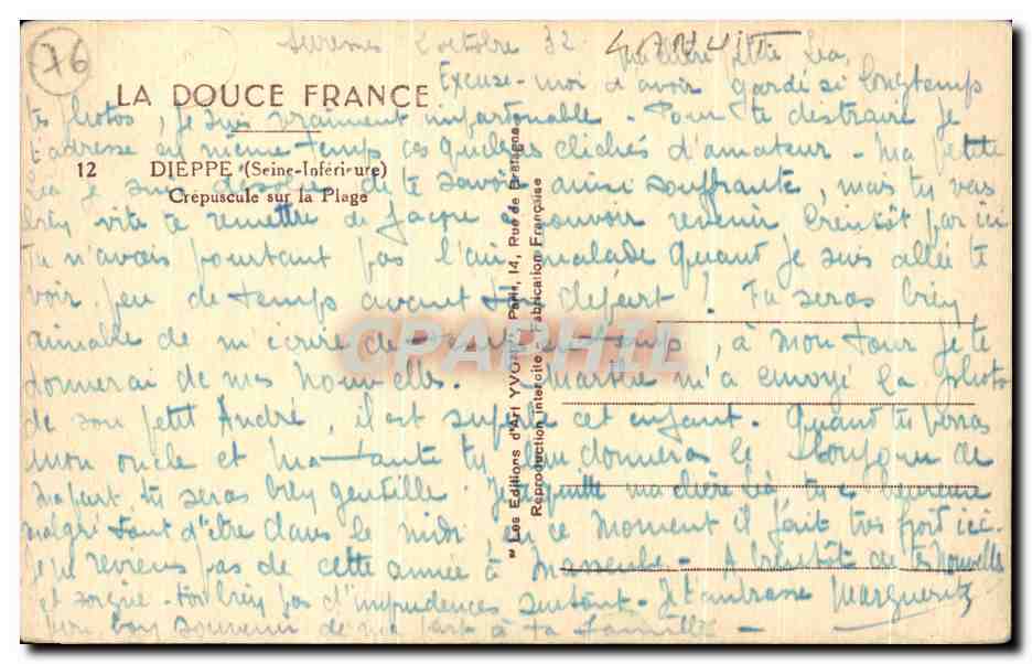 CPA Dieppe Crepuscule sur la Plage — Rückseite