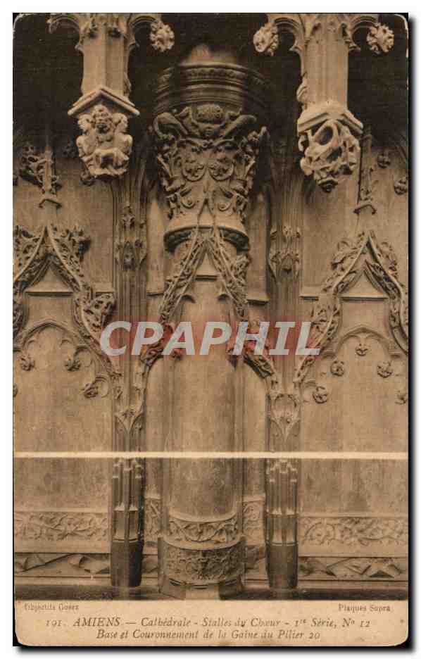 CPA Amiens Cathedrale Stalles du choeur Base et couronnement de la gaine du pilier 