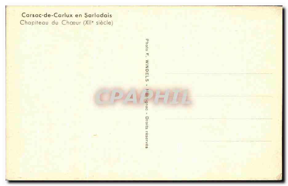 Carsac-de-Carlux en Sarladais — Chapiteau du Chœur (XIIe siècle) — Photo F. WINDELS — Verso