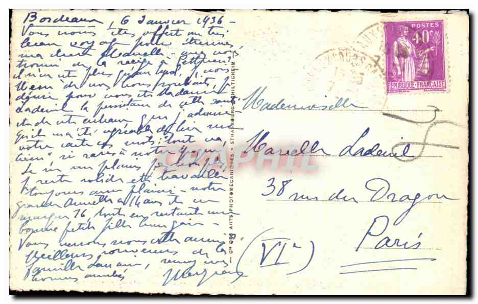 CPA Bordeaux Ancien Palais Tutele — Verso