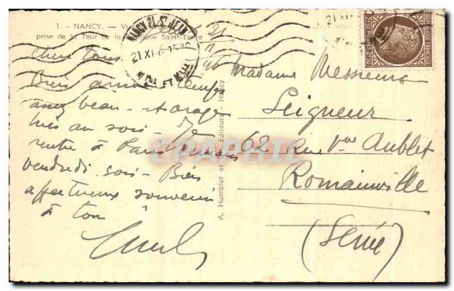 CPA Nancy Vue Prise De La Tour De La Saint Epvre — Verso