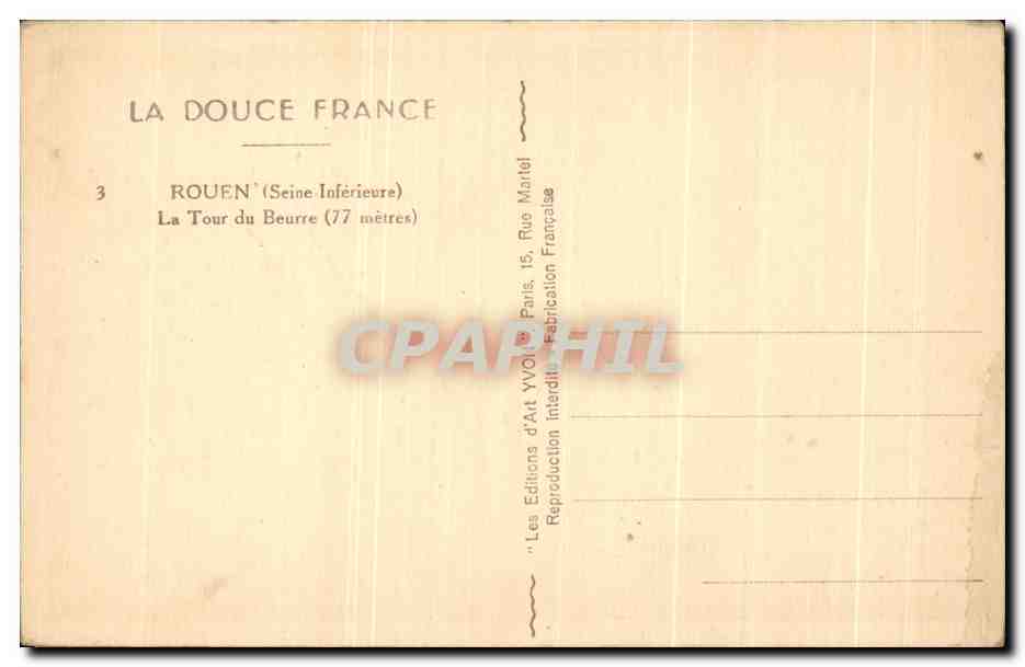 CPA La Douce France Rouen La Tour Du Beurre — Verso