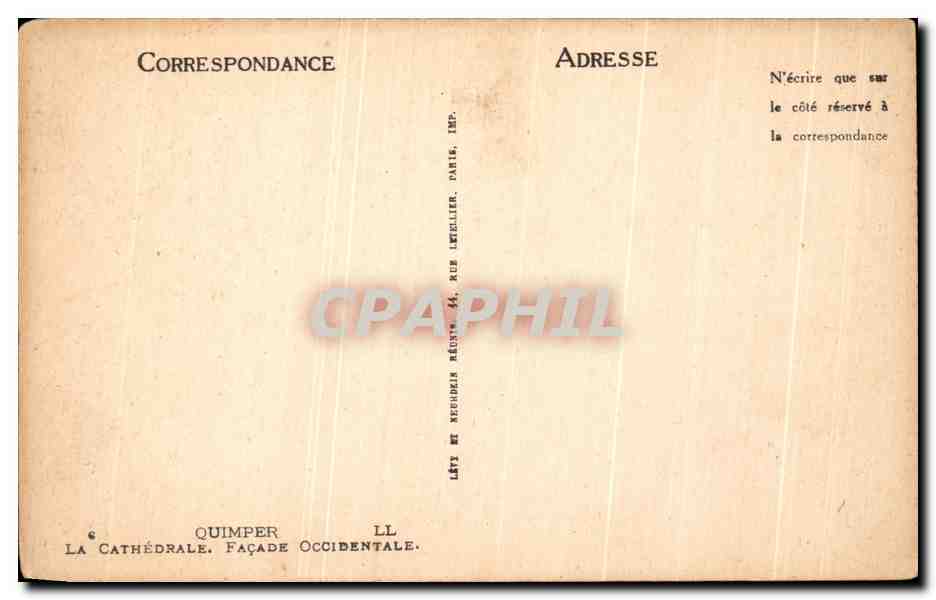 CPA Quimper La Cathedrale Facade Occidentale — Rückseite