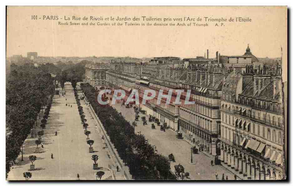 CPA Paris La Rue De Rivoli Et Le Jardin Des Tuileries Pris Vers l'Are De