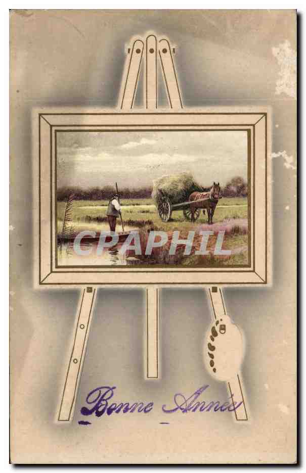 CPA Fantaisie Attelage Cheval Bonne annee