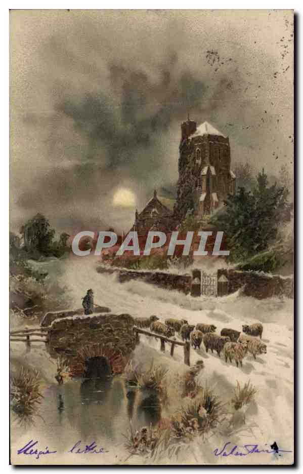 CPA Fantaisie Paysage Moutons 