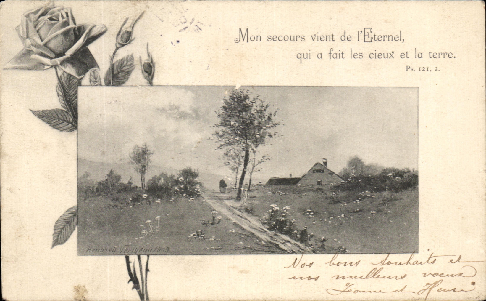 CPA Fantaisie Paysage fleurs 