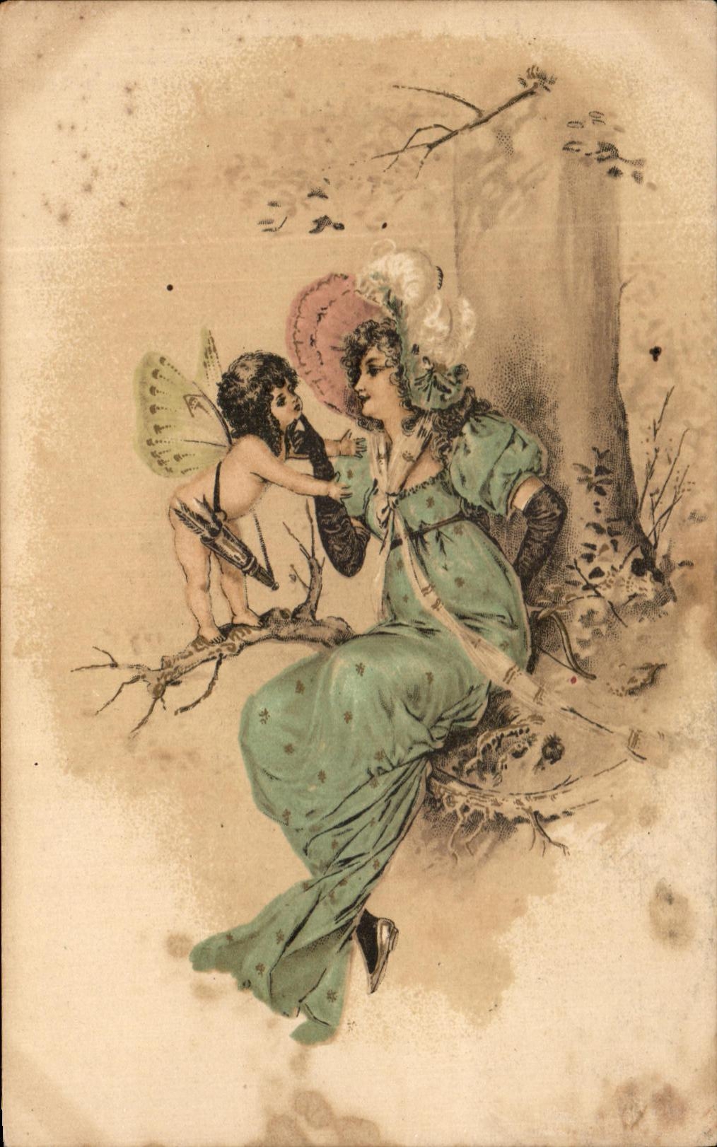 CPA Fantaisie Femme et ange 