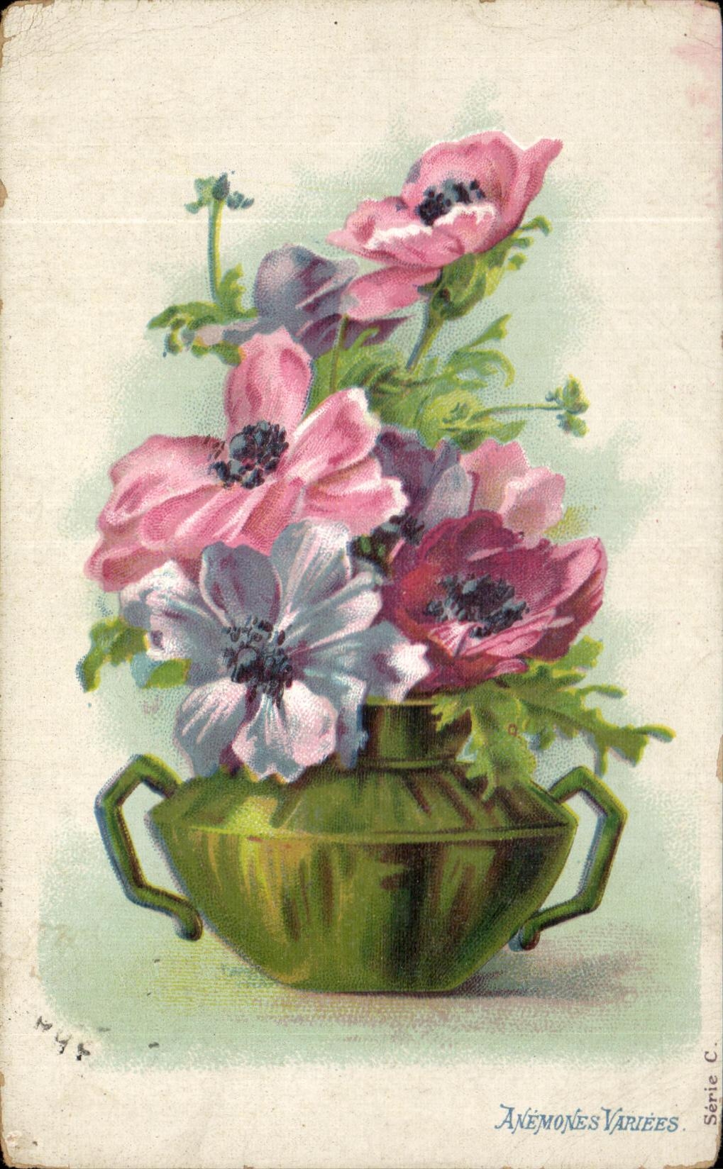 CPA Fantaisie Fleurs Anemones variees
