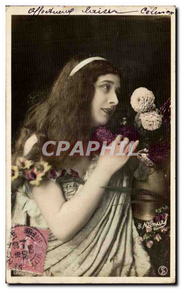Jeune femme avec bouquet — H. Manuel — Collection Affectueuse