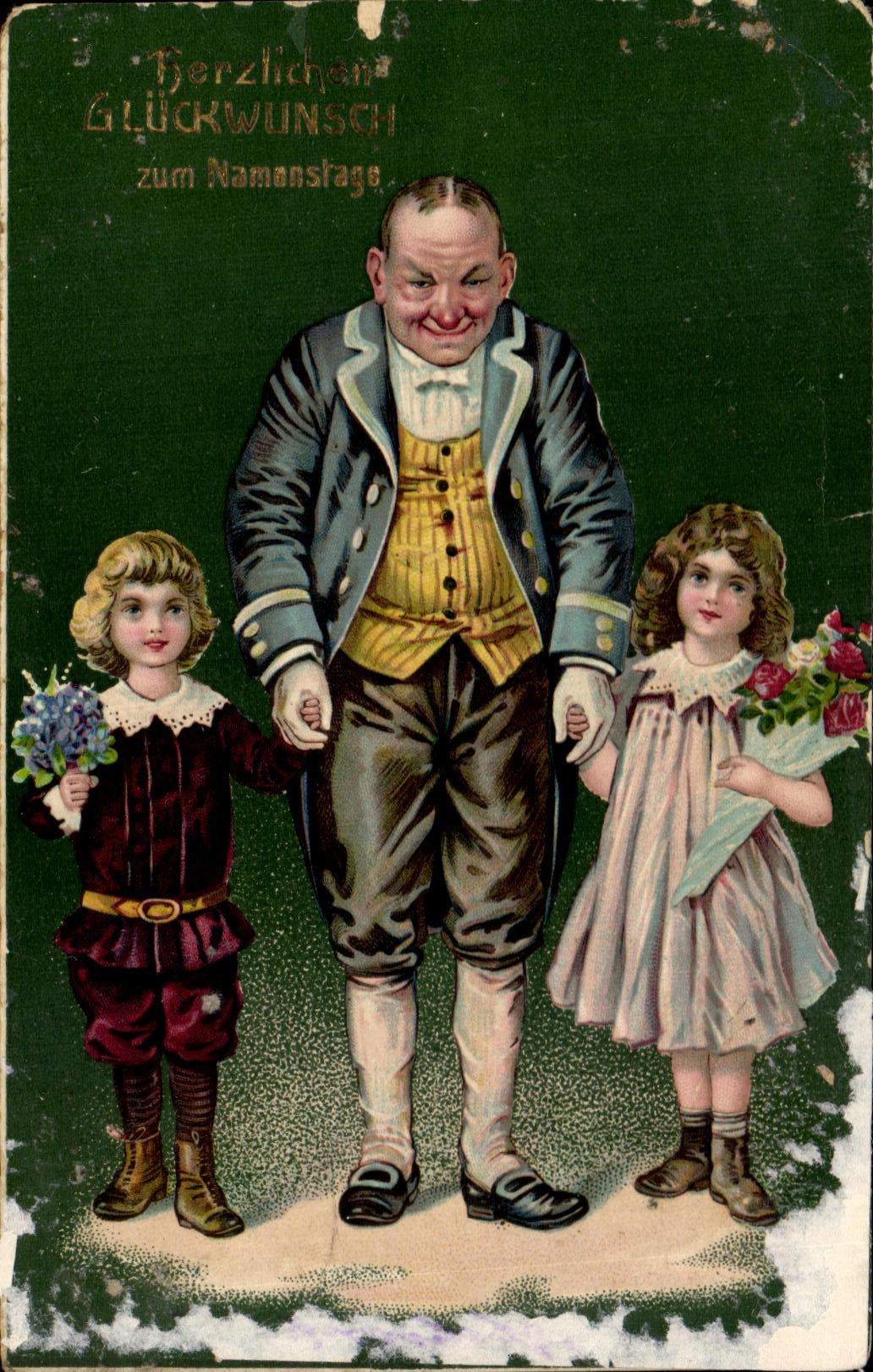 CPA Fantaisie Vieux majordome et enfants