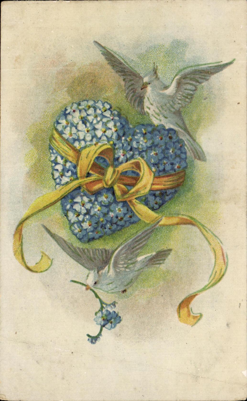CPA Fantaisie Fleurs Coeur colombe 