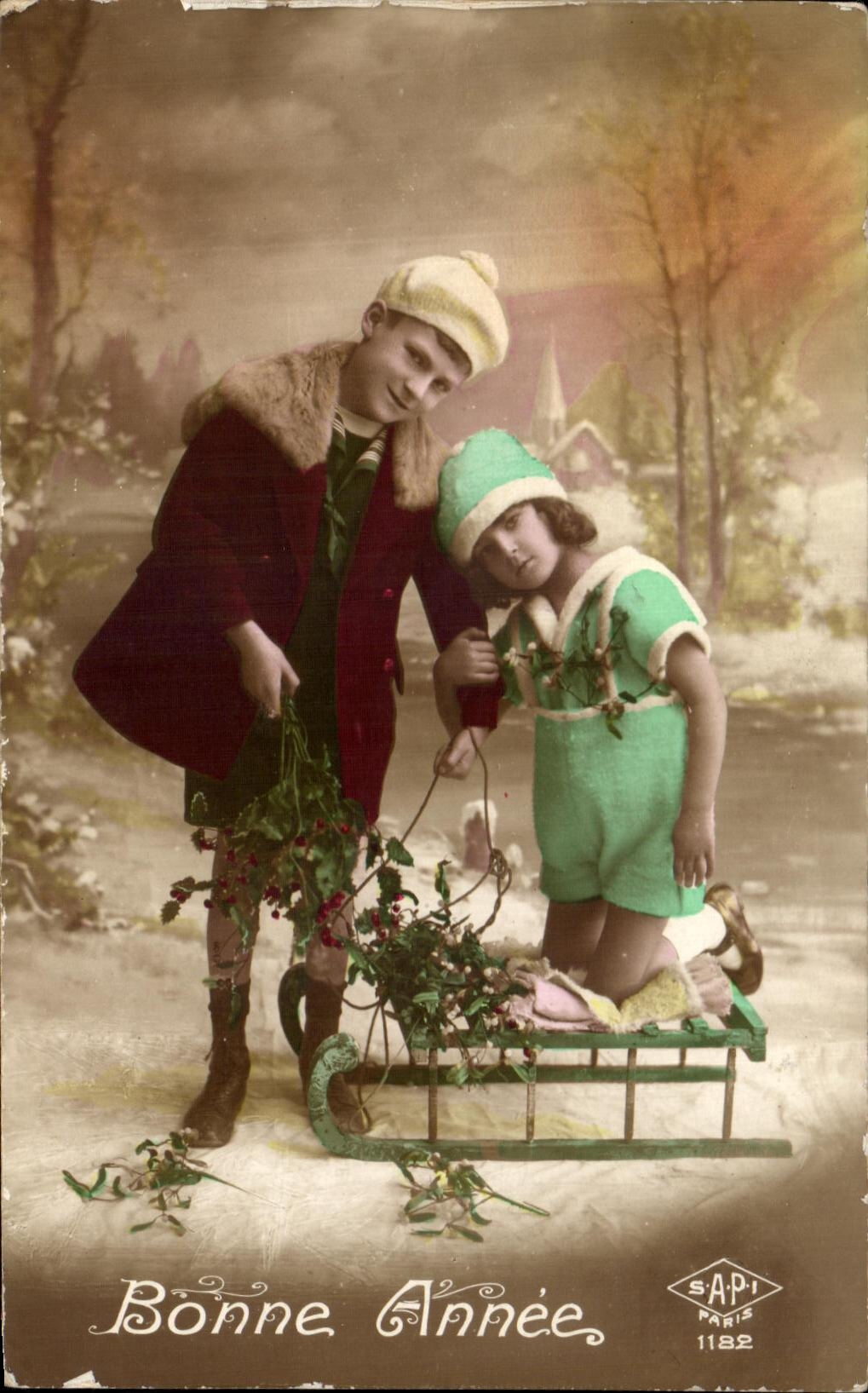CPA Fantaisie Enfants Luge