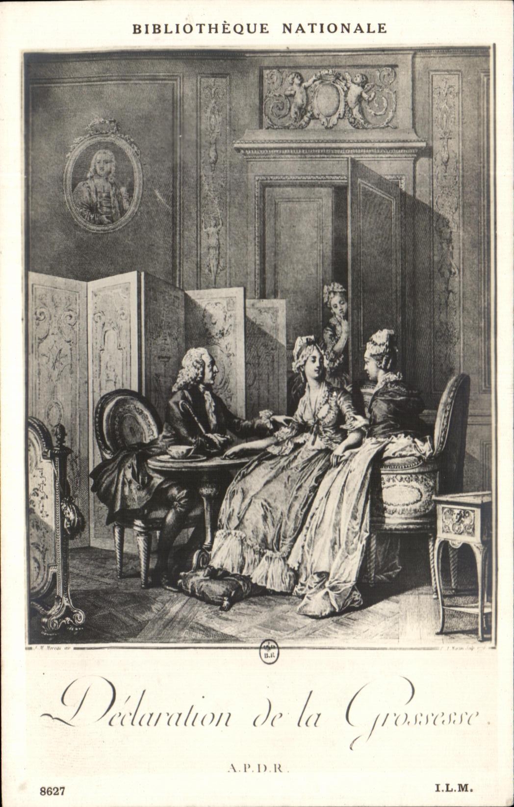 CPA Fantaisie Bibliotheque nationale Declaration de la grossesse