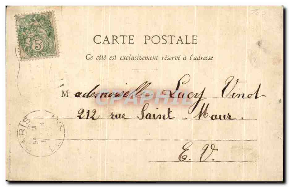 CPA Fantaisie Agence matrimoniale Aurore de limenay Rue du Paradis Paris  — Rückseite