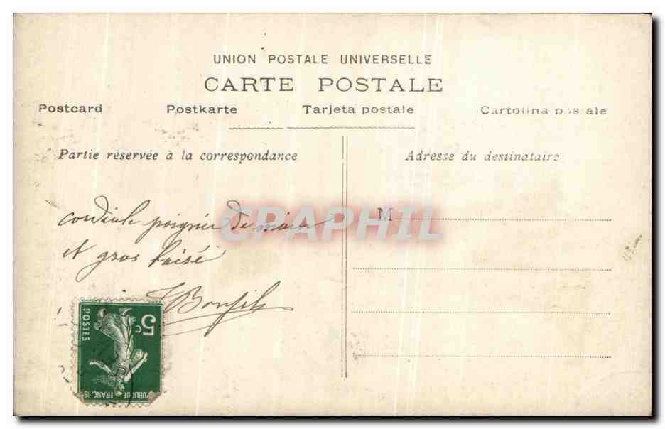 Mujer en vestido largo con flores — Saint-Louis — editor anónimo, n° 761 — Reverso