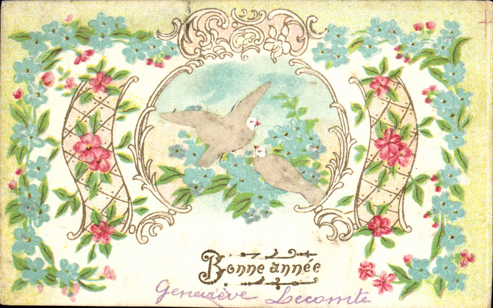 Deux colombes — Bonne année — Généviève Becomte