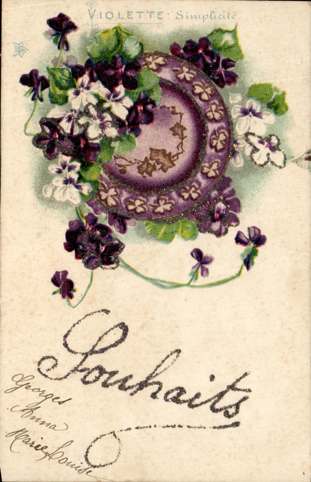 CPA Fantaisie Fleurs Violette 
