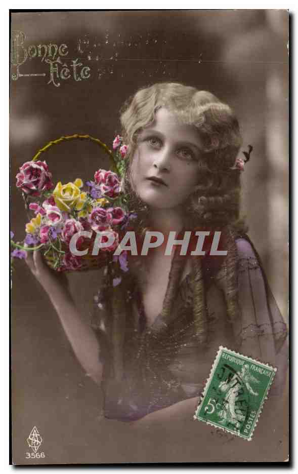 Jeune femme avec panier de fleurs — Bonne Année — éditeur anonyme, n° 3566