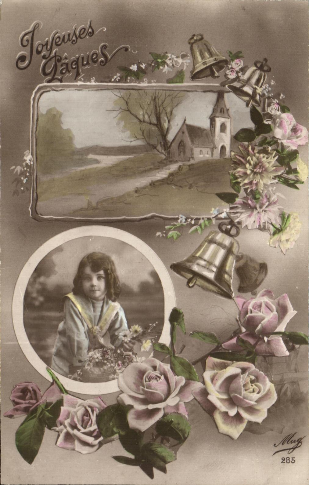 CPA Fantaisie Enfant Paques Fleurs 