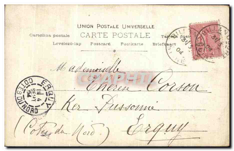 Invierno — escena invernal con pájaro — editor Raoulinger, París — Reverso