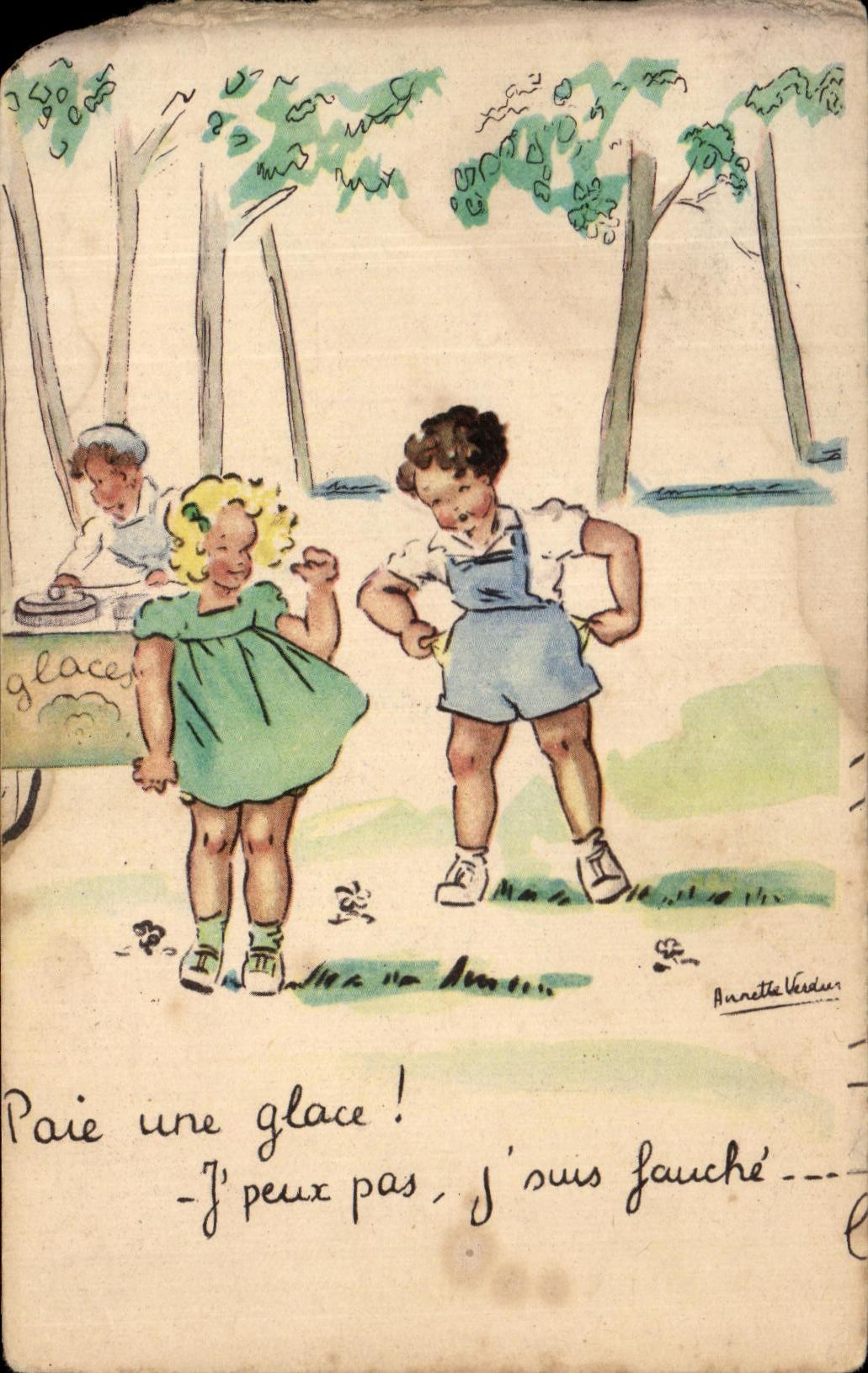 Antike Ansichtskarte Fantasie Kinder Annette Verdun