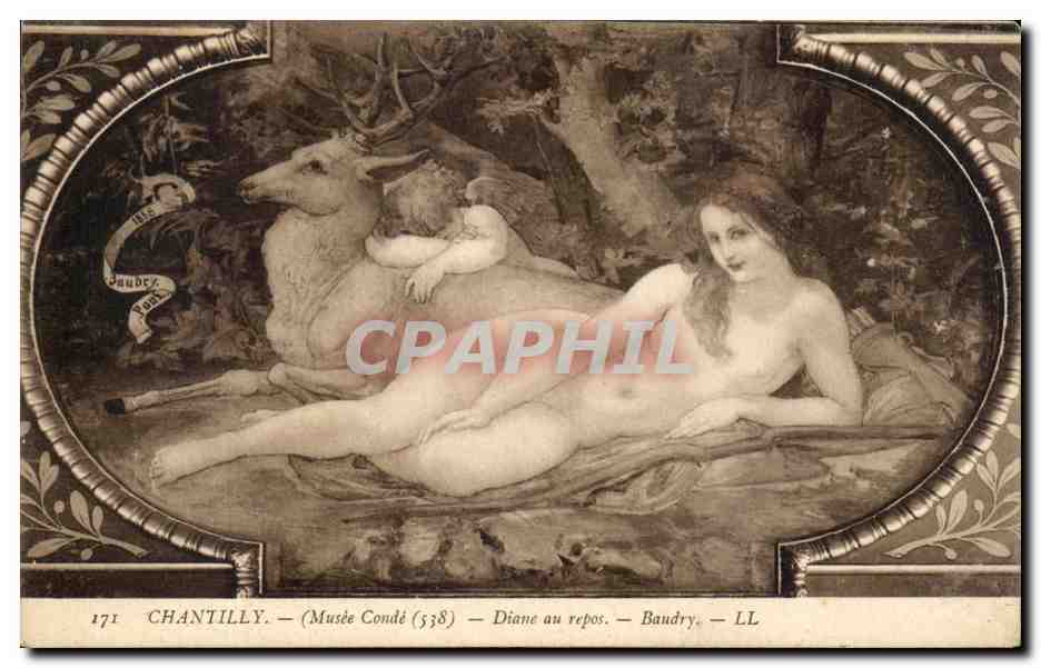 CPA Fantaisie Femme Chantilly Musee conde Diane au repos Baudry Biche 