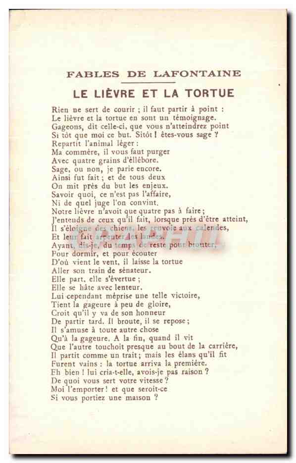 CPA Fables de la Fontaine Le lievre et la tortue Lapin — Rückseite