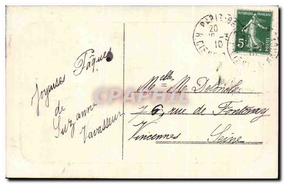 Jeune femme tenant un poisson et un bouquet — A+H R 257 — Verso