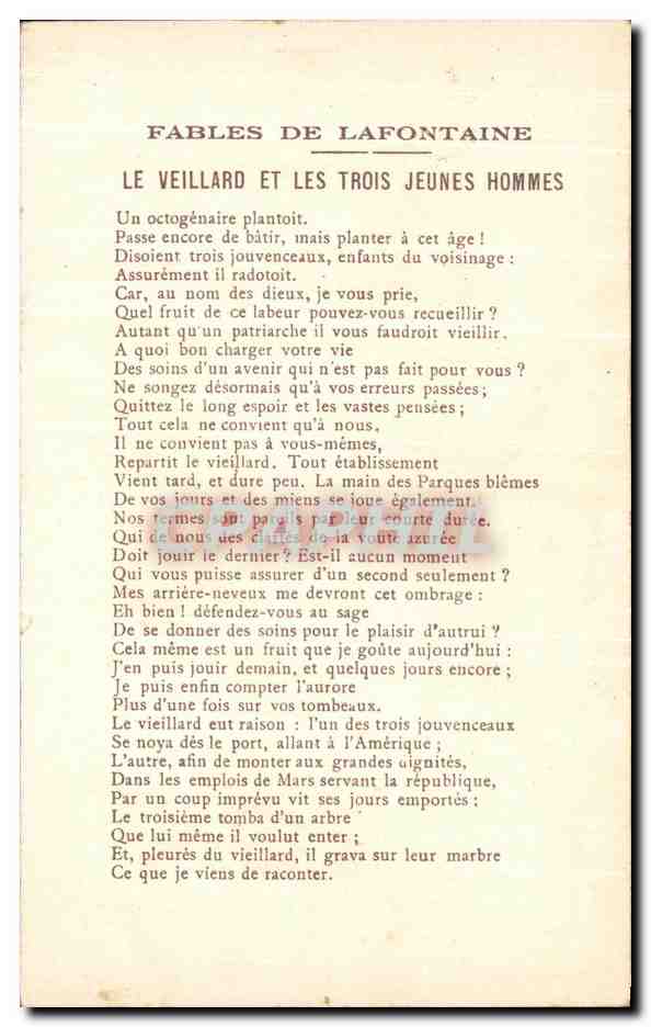 CPA Fables de la Fontaine le vieillard et les trois jeunes hommes  — Rückseite