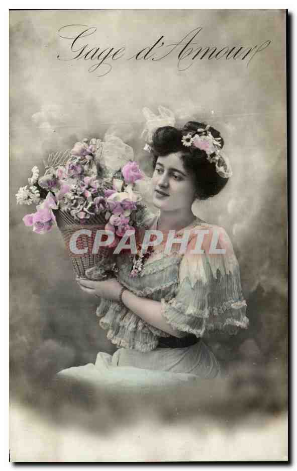 Frau mit einem Blumenkorb — Zeichen der Liebe — CPAPHIL