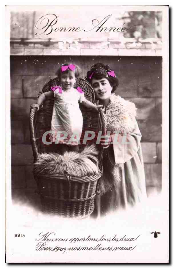 Femme et enfant dans un panier — Bonne Année 1909 — Carte postale n° 99215