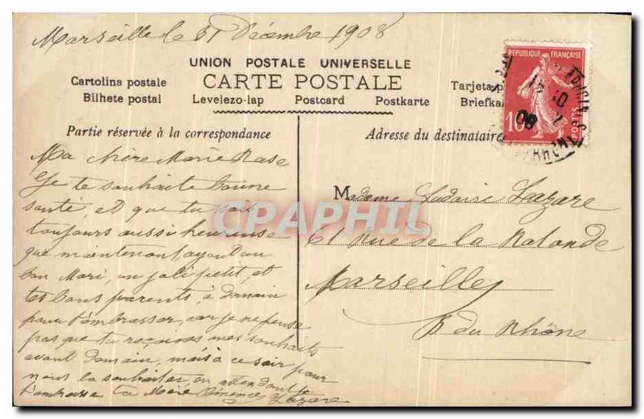 Femme et enfant dans un panier — Bonne Année 1909 — Carte postale n° 99215 — Verso