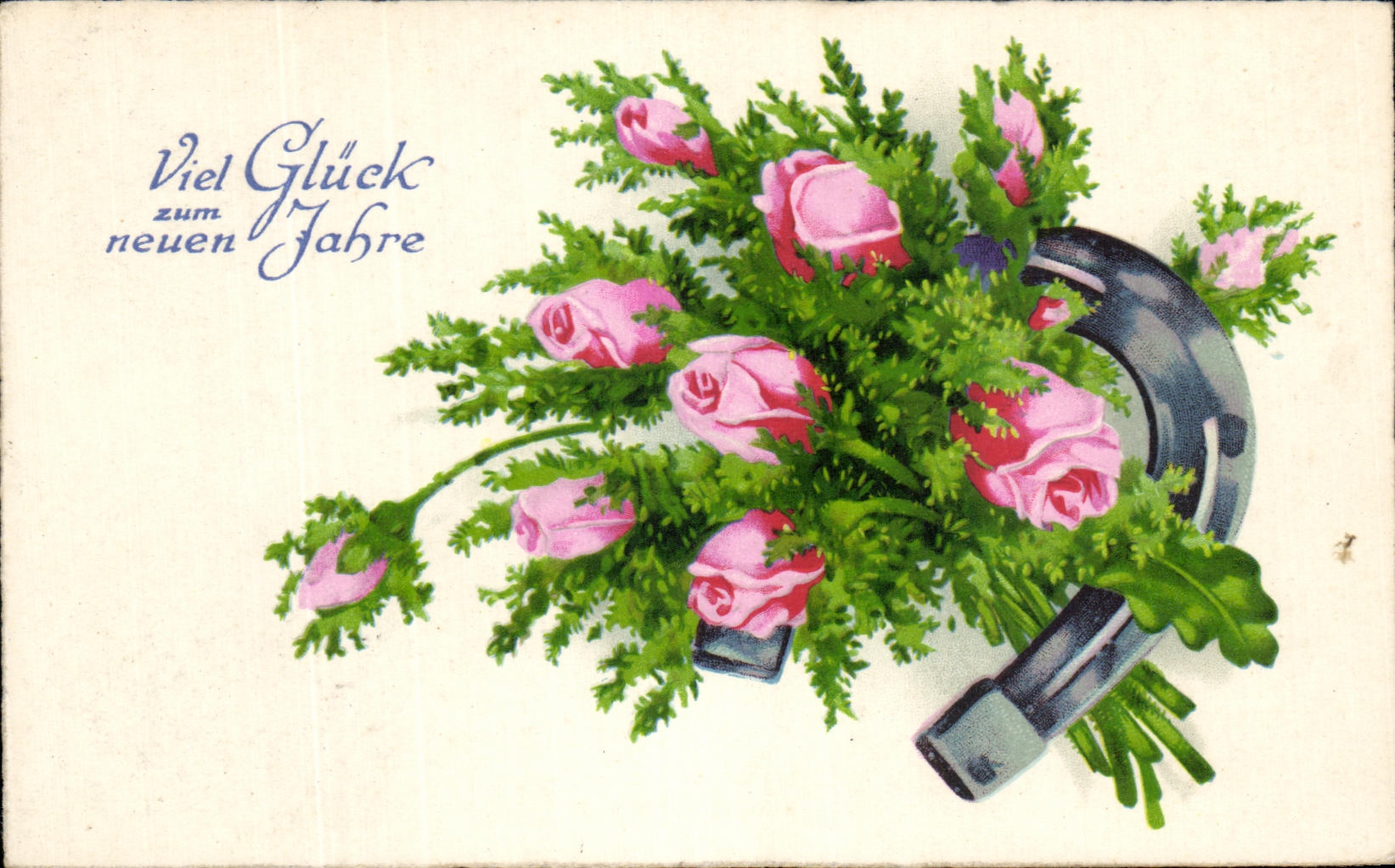 CPA Fantaisie Fleurs Fer a cheval