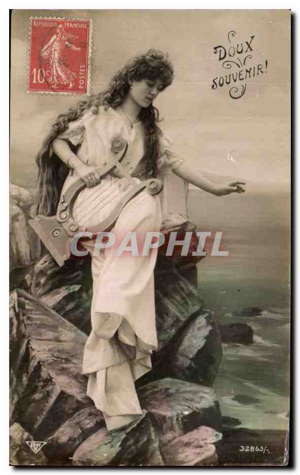 CPA Fantaisie Femme Lyre