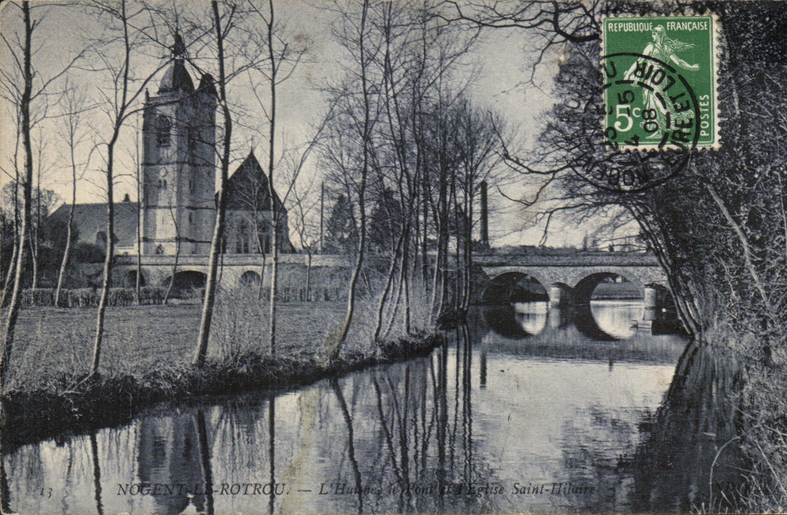 Nogent-le-Rotrou — L'Hubecq, le Pont et l'Église Saint-Hilaire