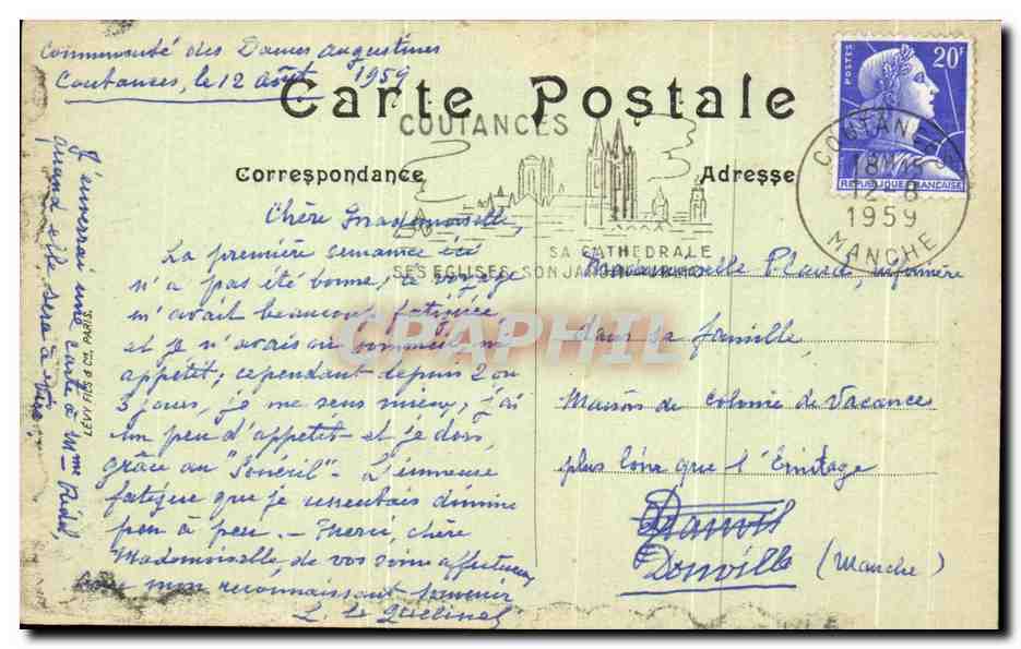 CPA Coutances L'Hopital et le Couvent des Augustines — Rückseite