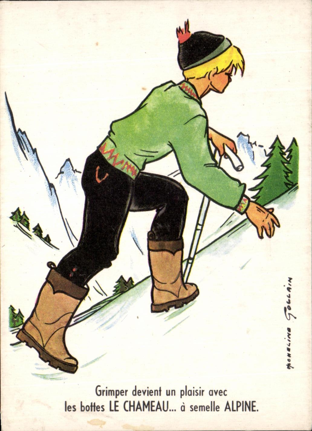 CPA Grimper devient un Plaisir avec les Bottes Le Chameau a Semelle Alpine Alpinisme 