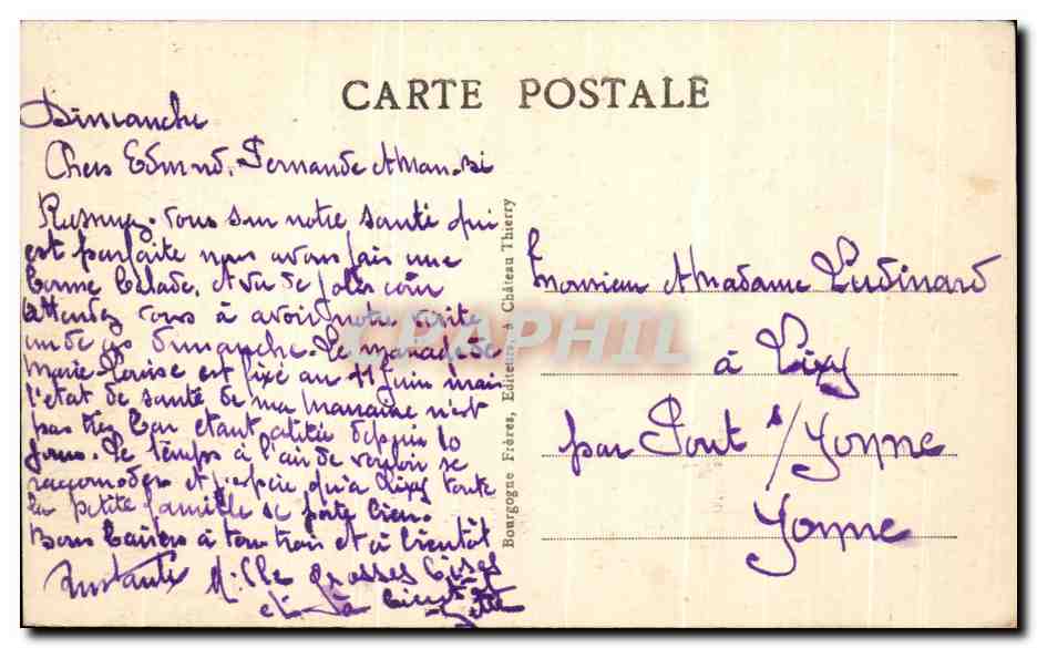 Alrededor de LA FERTÉ-sous-JOUARRE (S.-et-M.) — Vista panorámica de la Valle de la Marne, Moitiébard, St-Anildé y Vaux — editor Bourgogne Frères, Château-Thierry — Reverso
