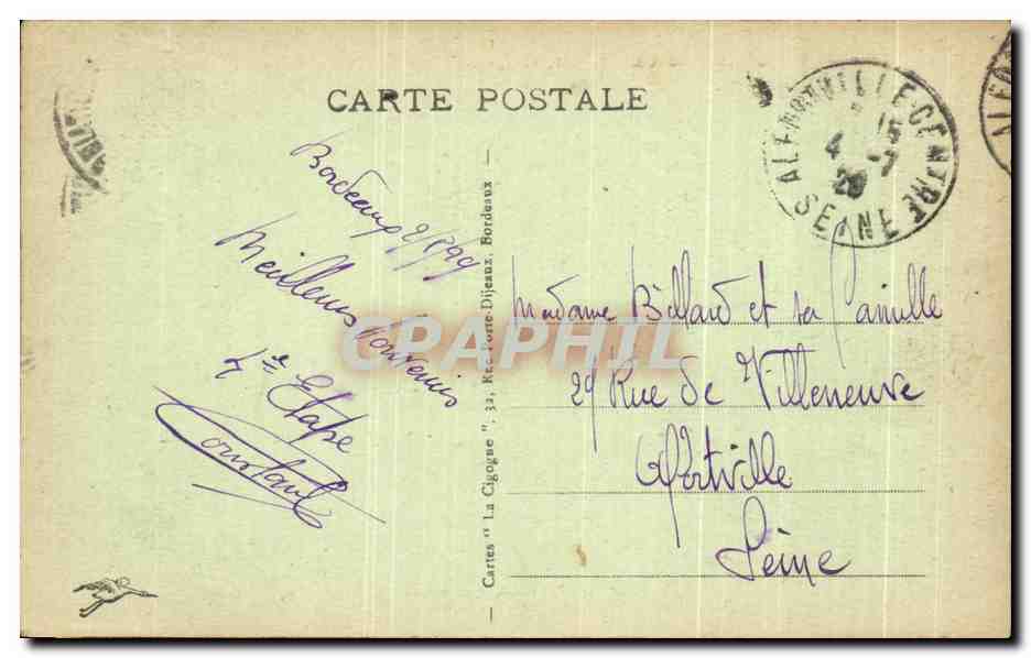 Bordeaux - Porte de Bourgogne — éditeur Cartes 'La Cigogne' n°45 — Rückseite
