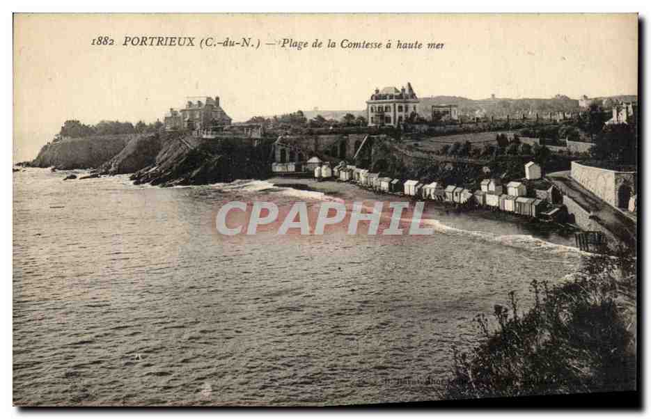 Portrieux (C.-Au-N.) — Plage de la Comtesse à haute mer — éditeur inconnu, n° 1882