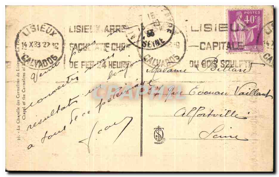 CPA La Chapelle des Carmelites de Lisieux La Facade — Verso